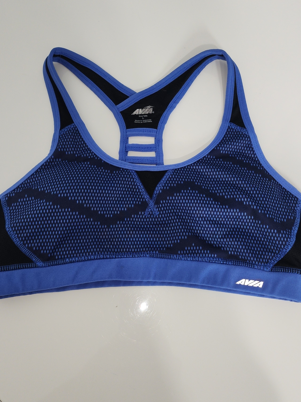 Avia Blue Black Racerback Sports Bra Athlecic Crop Top Size L